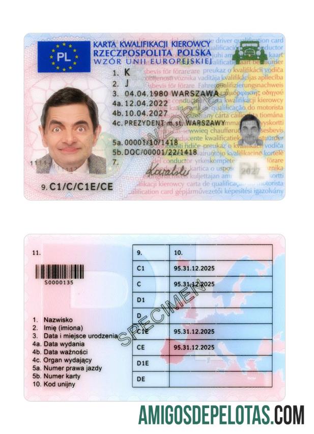 Carta de condução da Polónia 2022 presente modelo